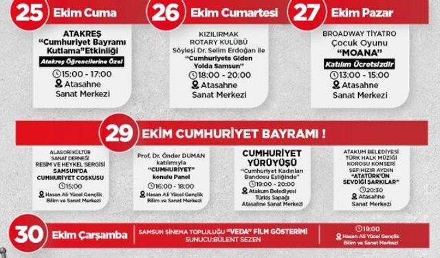 Atakum Belediyesi’nden 29 Ekim’e özel program