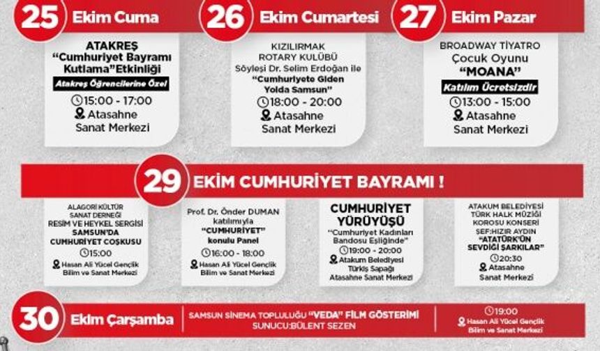 Atakum Belediyesi’nden 29 Ekim’e özel program