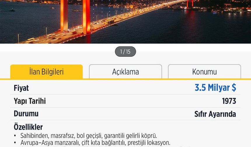 CHP'den 'saray' göndermeli köprü ilanı: Yabancı alıcı tercih edilir